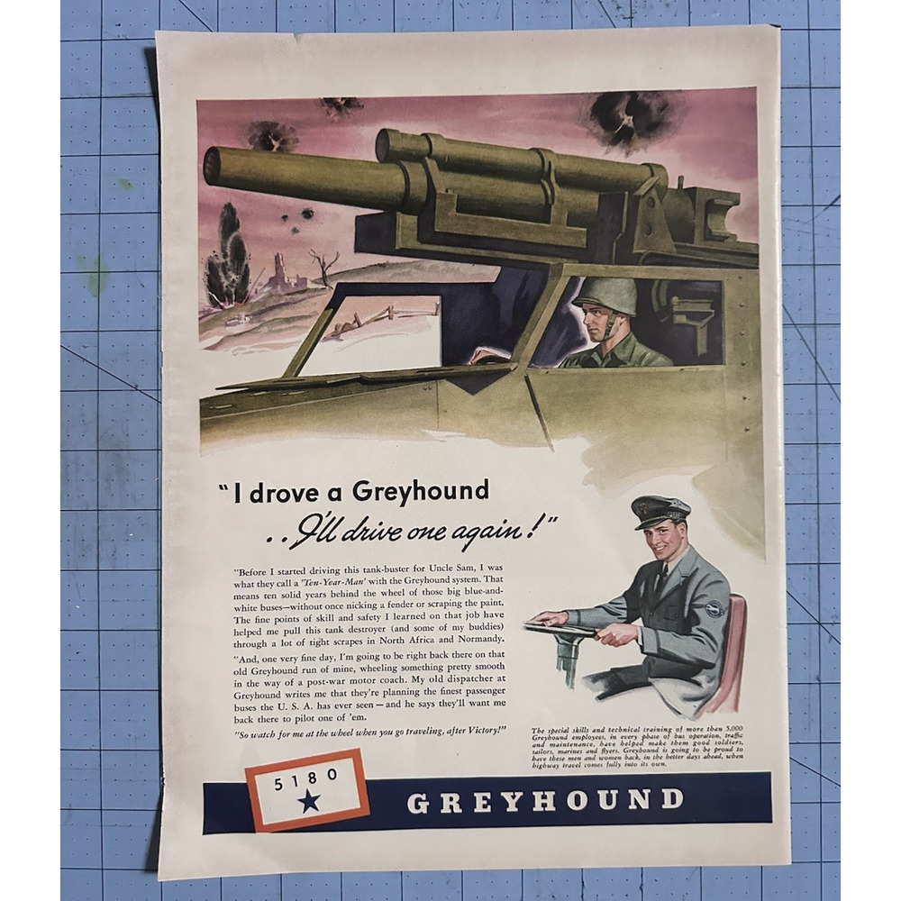1944 Greyhound WWII Tank Destroyer Military Transportation Vintage Print Ad